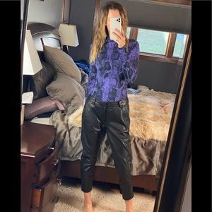 Vince Black Leather Skinny Pants with Zipper, Size 6